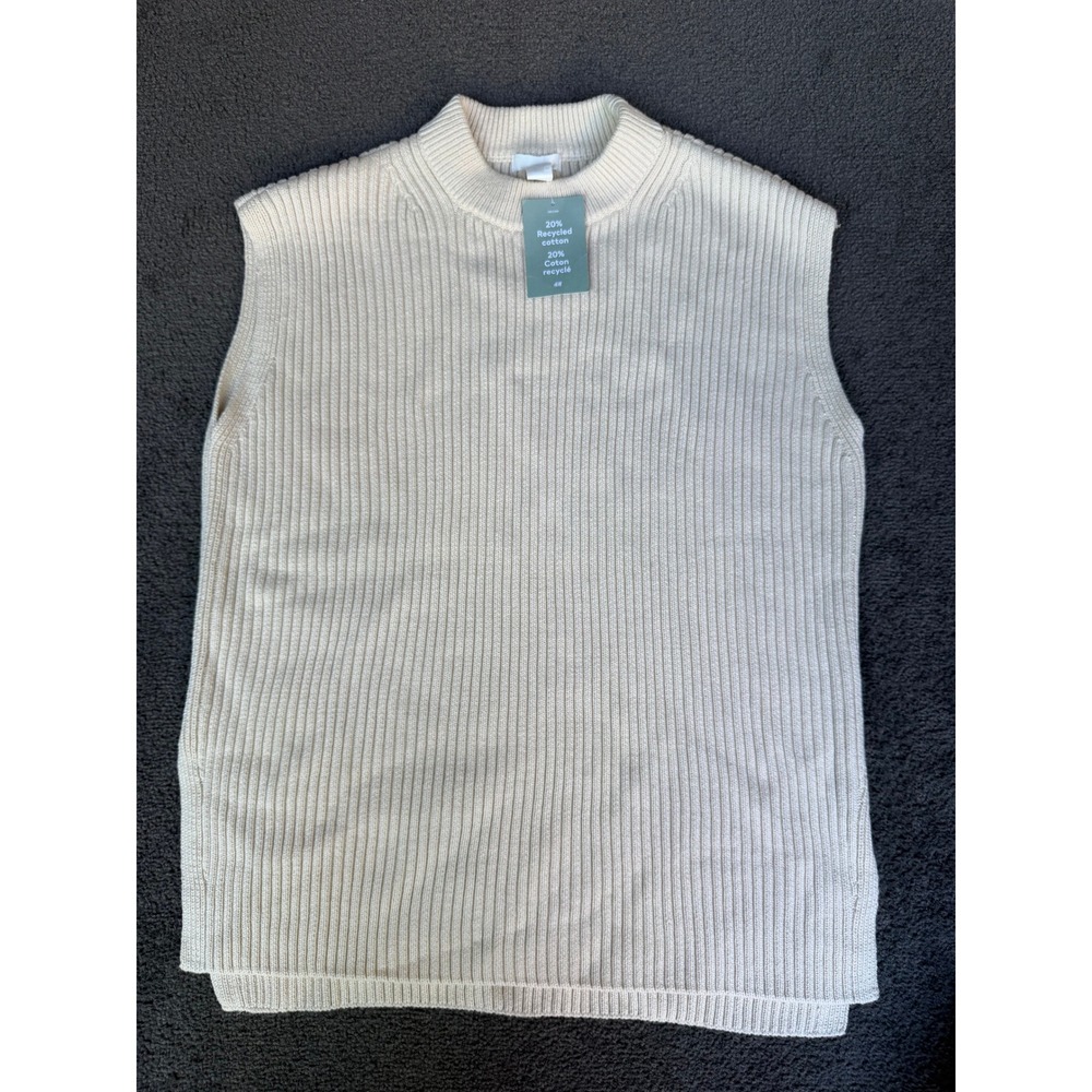 HM Cream Ribbed Mock Neck Sweater Vest Recycled Cotton Blend Size Medium NEW